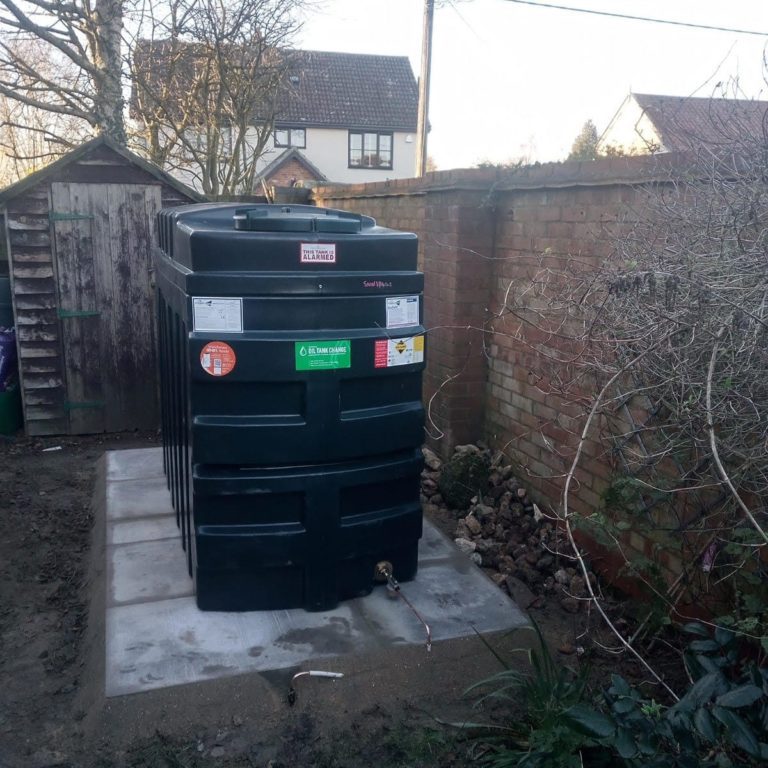 oil tank by garden shed